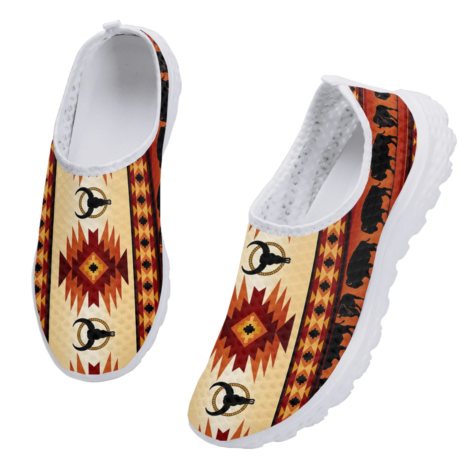 INSTANTARTS Comfortable Flat Loafers Tribal Ethnic Summer Slip On Shoes Aztec Animal Design Women\'s Home Mesh Shoes Zapatos