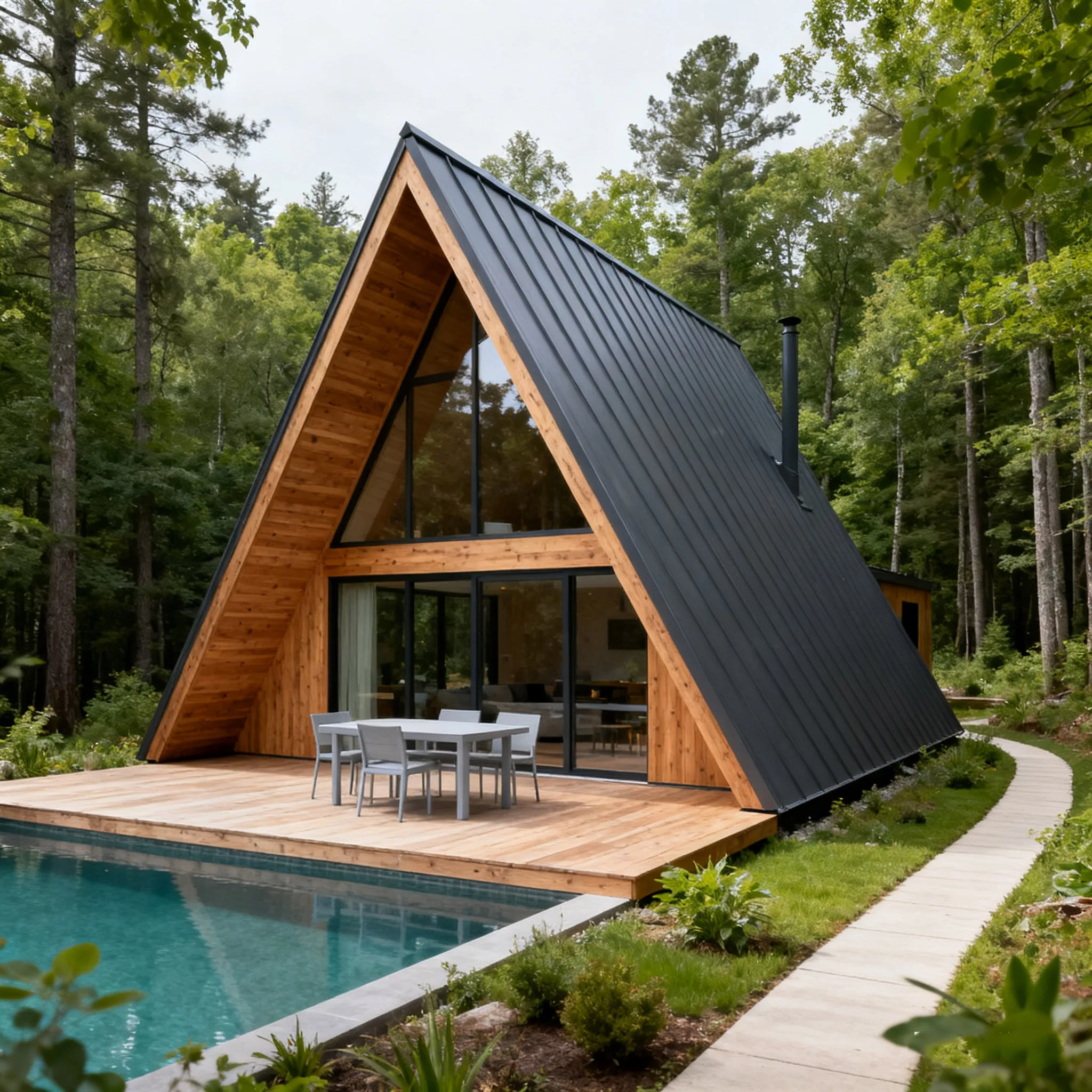 Triangular Glamping House Eco-friendly Wooden Prefab Cabin with Large Window for Camping Resort Leisure Accommodation