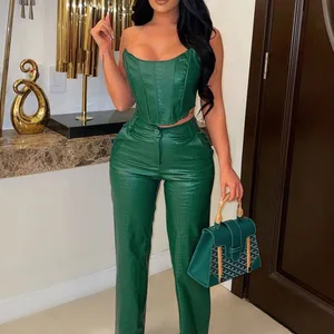 IDress-Siyah Korse Cut-Out Şarj Kadınlar Seksi Tulumlar Kolsuz PU Deri-Set-Maç, Seksi Clubwear, 2 Parça Kıyafetler Set onesies'in en iyi 10 satışı-no. 9