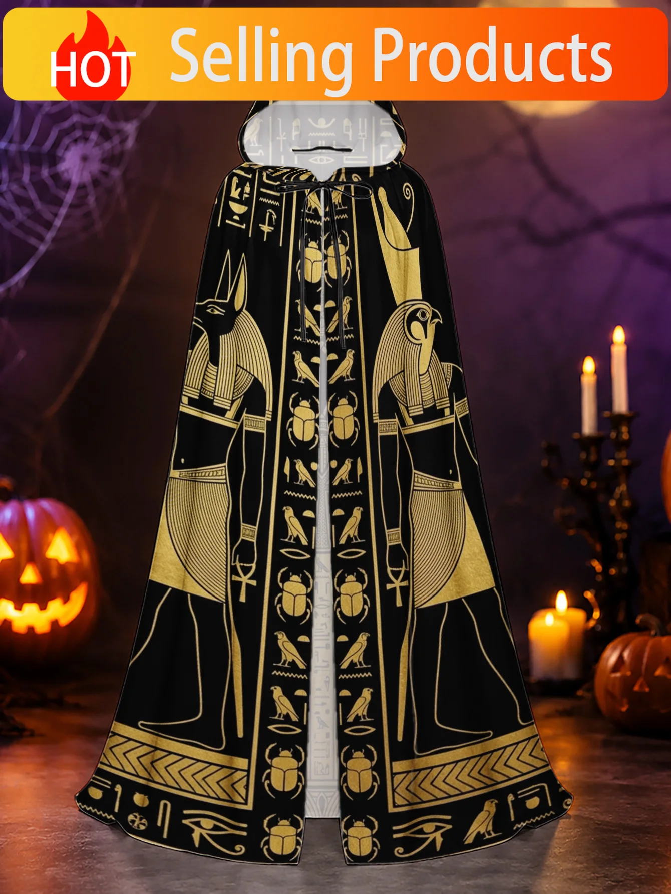 1pc/Halloween And Christmas Costume Cloak/Ancient Egyptian Golden Pattern/Material/Suitable for Haunted House Events And Festive