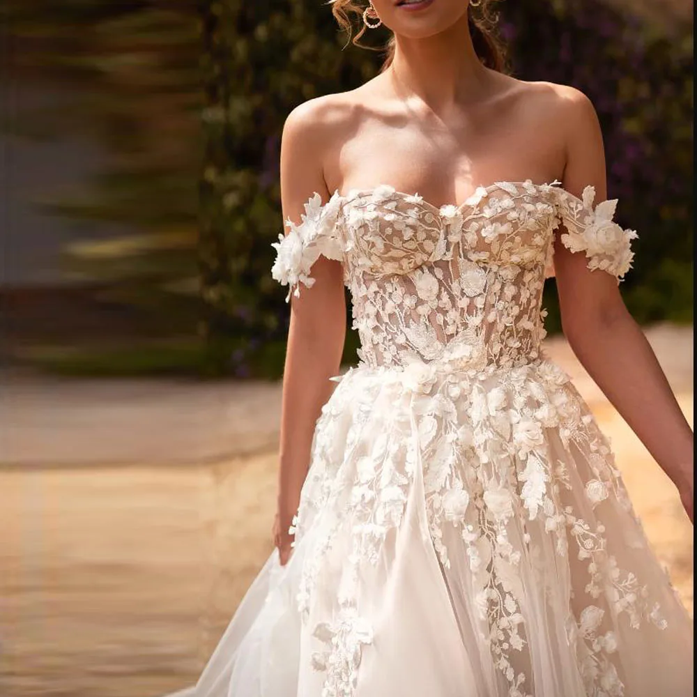 Vestidos de casamento boho de renda floral personalizados para noiva fora do ombro vestido de noiva de verão marfim vestidos de casamento minimalistas
