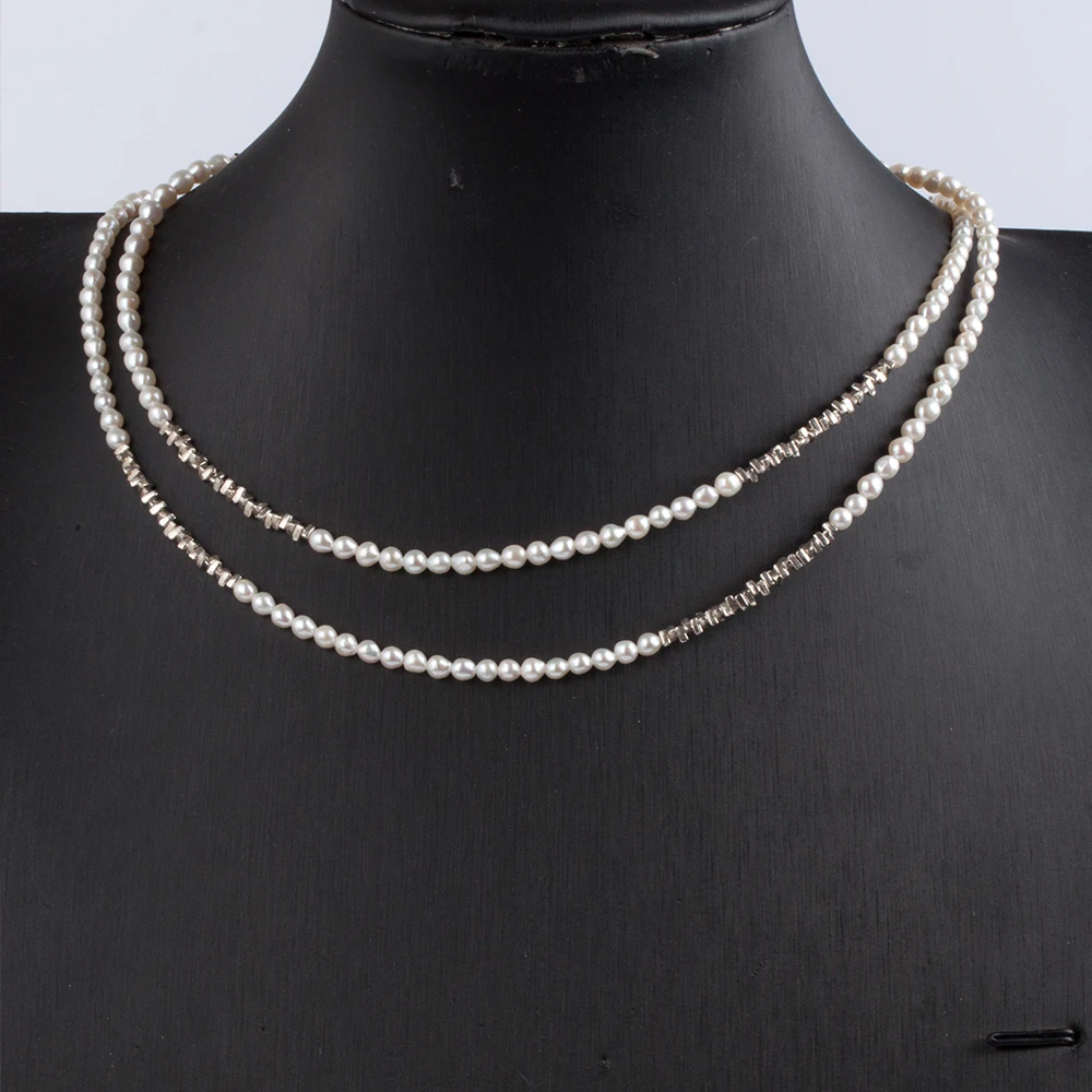 حبل لؤلؤ الأرز اللذيذ - 35.5 بوصة لآلئ المياه العذبة الطبيعية 3-4 مم، قلادة طويلة متعددة الاستخدامات PN077 #2