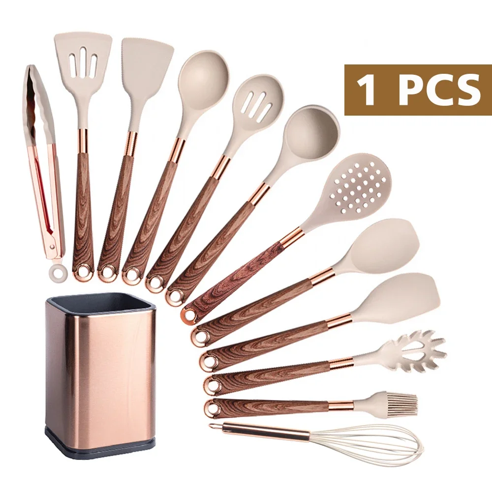 

Silicone Kitchen Utensils, Non-Stick Cooking Tools, Gold Plated Handle, Heat Resistant Spatula Spoon