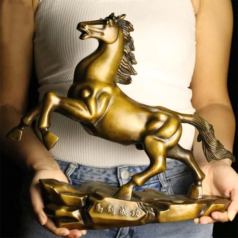 Europe America Asia living room Company Decorative ART GOOD LUCK ZHAO CAI fortune Success HORSE BRONZE Statue MA DAO CHENG GONG