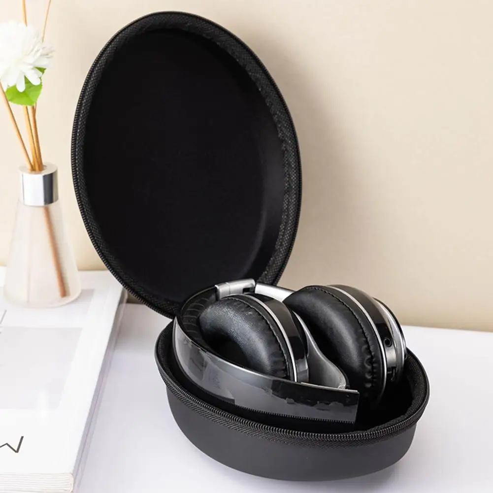 Headphone Carrying Case Shockproof Headset Pouch Capacity Handheld Earphone Container Company Travel Supplies Black