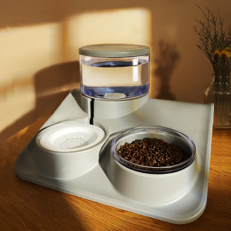 

Double Dog Cat Bowl, Water And Food Bowl Tilted At 15 Degrees, Neck Protection, Anti Tipping Automatic Water Bottle Pet Feeder