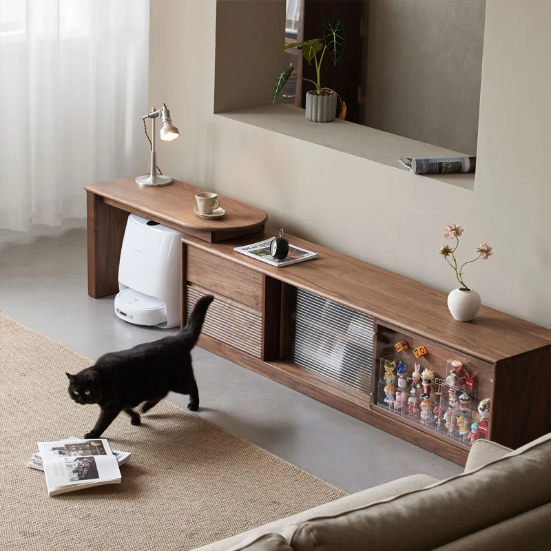 North American black walnut Nordic solid wood telescopic TV cabinet combination landing