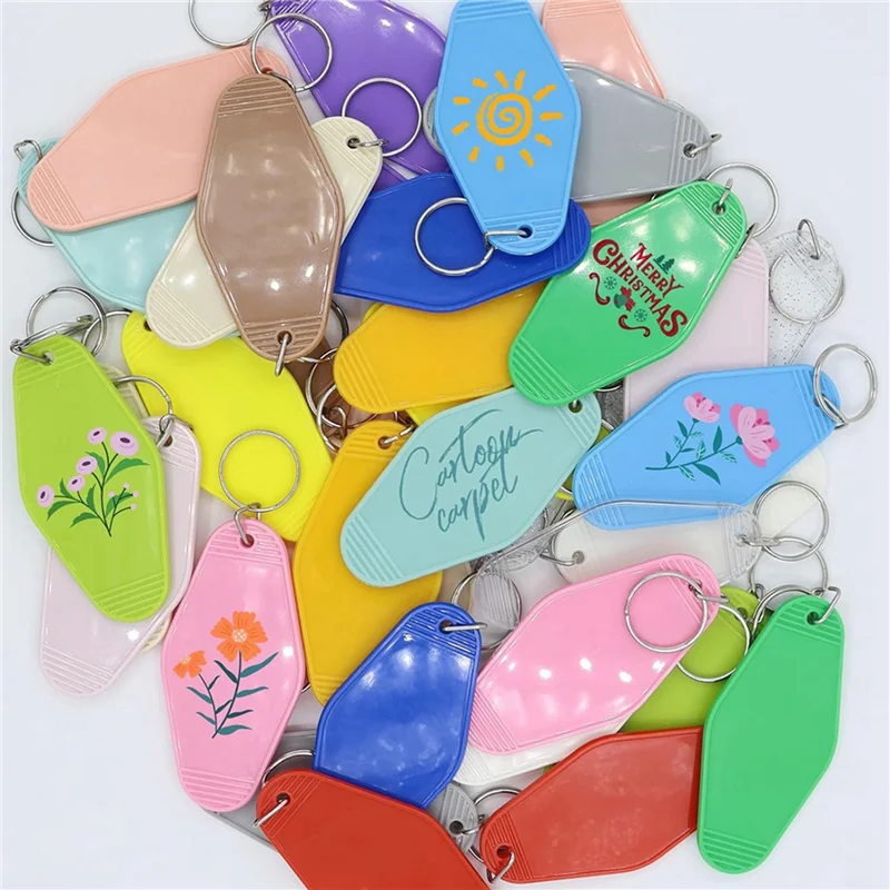

【Улюбимый!】120 шт. пустой брелок для ключей в отеле с кольцами для ключей, 20 цветов пластиковый брелок в виде ромба-мотеля, заготовки для сублимационных брелоков