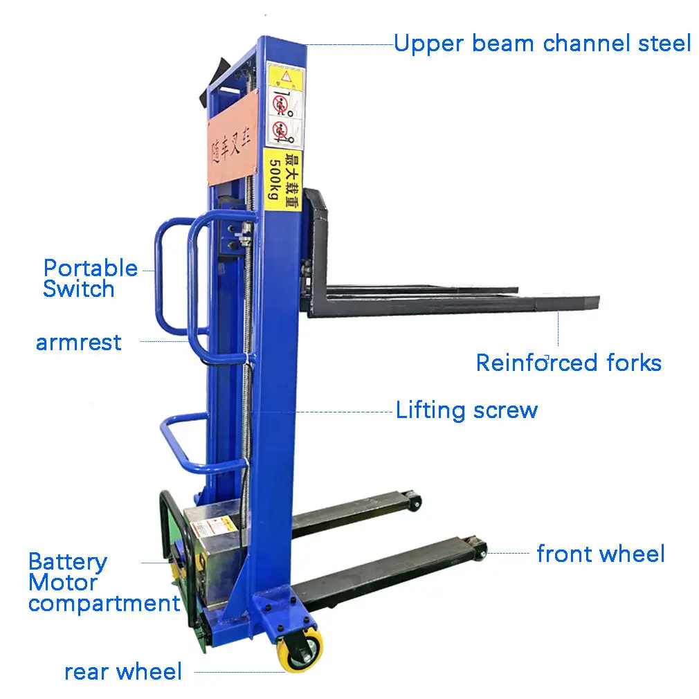 self loading portable forklift 1500kg mini small hand manual semi electric  lifting stacker