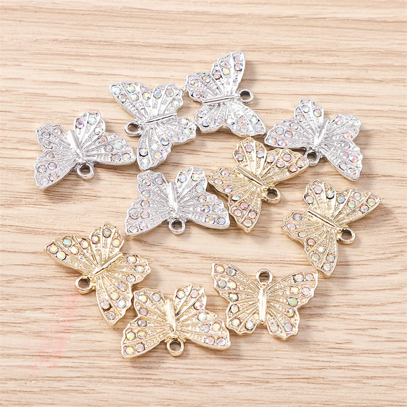 

10pcs 18x12mm Cute Crystal Animal Charms Alloy Butterfly Charms Pendants for Jewelry Making Necklaces Earrings DIY Crafts Supply