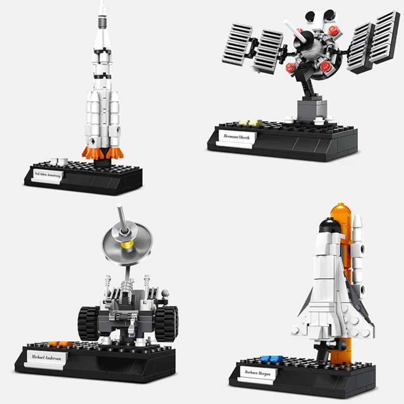 Idea-bloques de construcción de exploración espacial para niños, figuras de astronauta, ladrillos, cohete, nave espacial, Lunar Rover, juguetes para niños, regalos