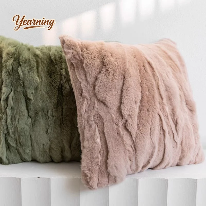 

Genuine Rex Rabbit Fur Throw Pillow Italian Minimalist Style Luxury High-End INS Decorative Cushion for Sofa Bed Waist Support