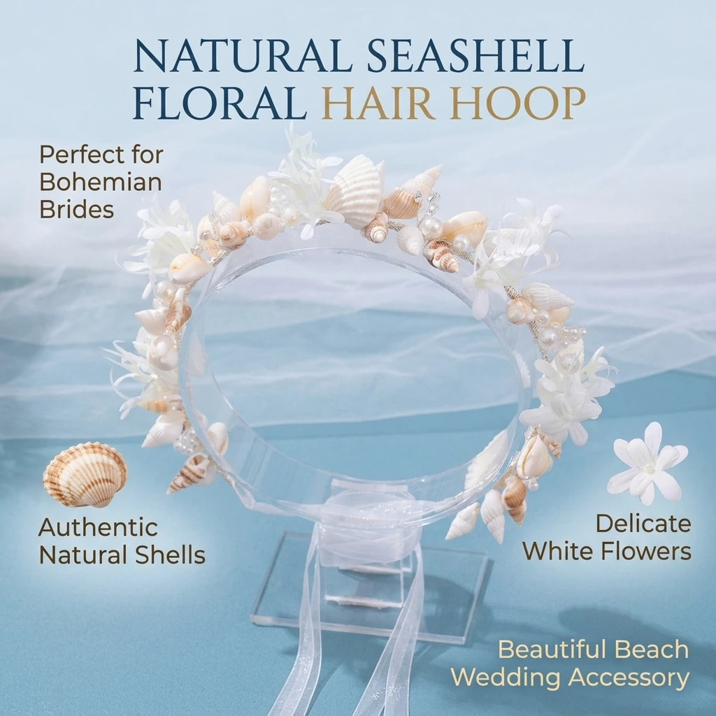 Luxury Pearl Conch Headband Hairband Tiaras For Women Party Bridal Wedding Hair Accessories Shells Flower Hairband for Women view 4