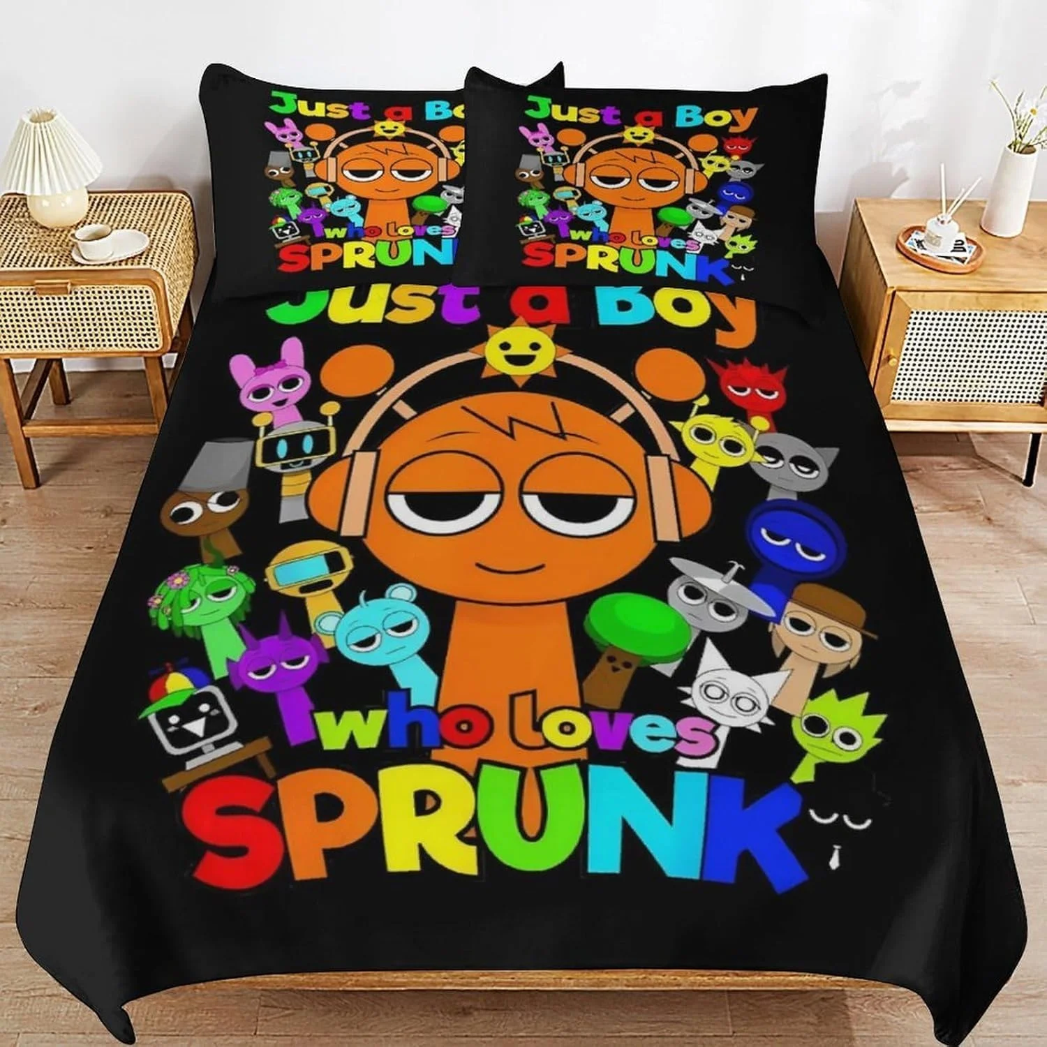 Sprunki Bedding Set Incredibox Music Game 3D Printed Anime Game Skin-Friendly Duvet Cover Set With Pillowcases Kids for Bedroom