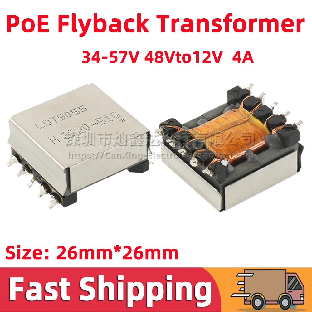 

2pcs LDT9055 SMD EFD10 PoE 34-57V Switching Power Supply Flyback Transformer 48V to 12V 4A Flyback
