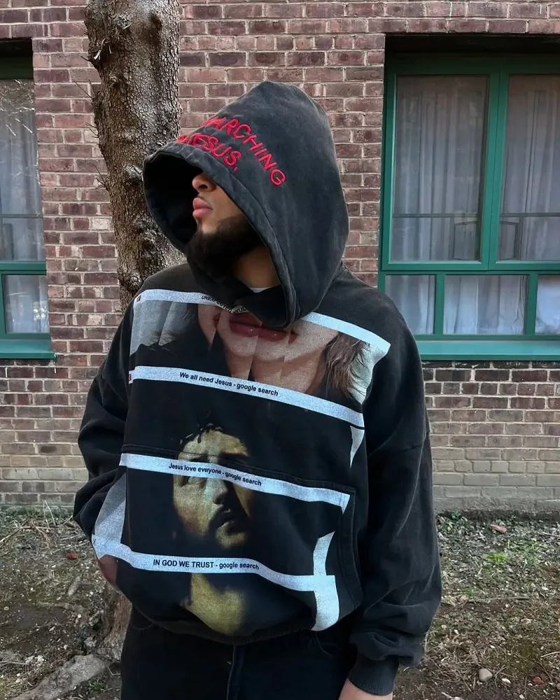 

American Trendy Gothic Letter Pattern Printed Oversized Hoodie Men's Loose Harajuku Fashion Round Neck Long Sleeve Hoodie