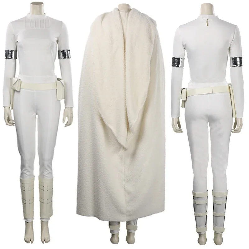 Padme Cosplay Amidala Costume Cloak Battle Suit Movie Space Battle Outfits Adult Women Disguise Halloween Roleplay Fantasia Suit