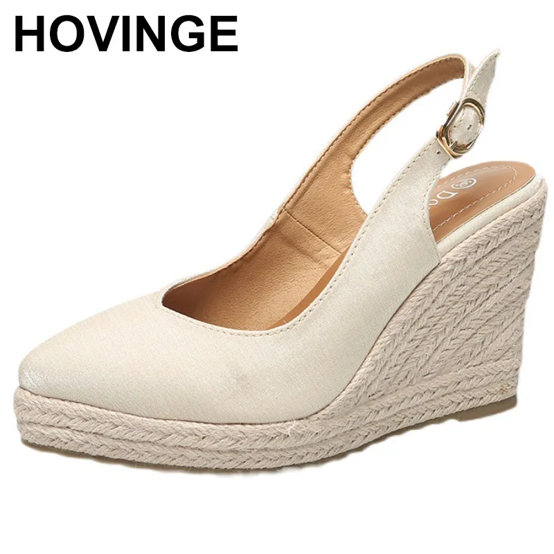 

2025 г., туфли на танкетке с пряжкой на высоком каблуке, новейшие дышащие женские сандалии, женские шлепанцы с острым носком, эспадрильи на высоком каблуке, соломенные