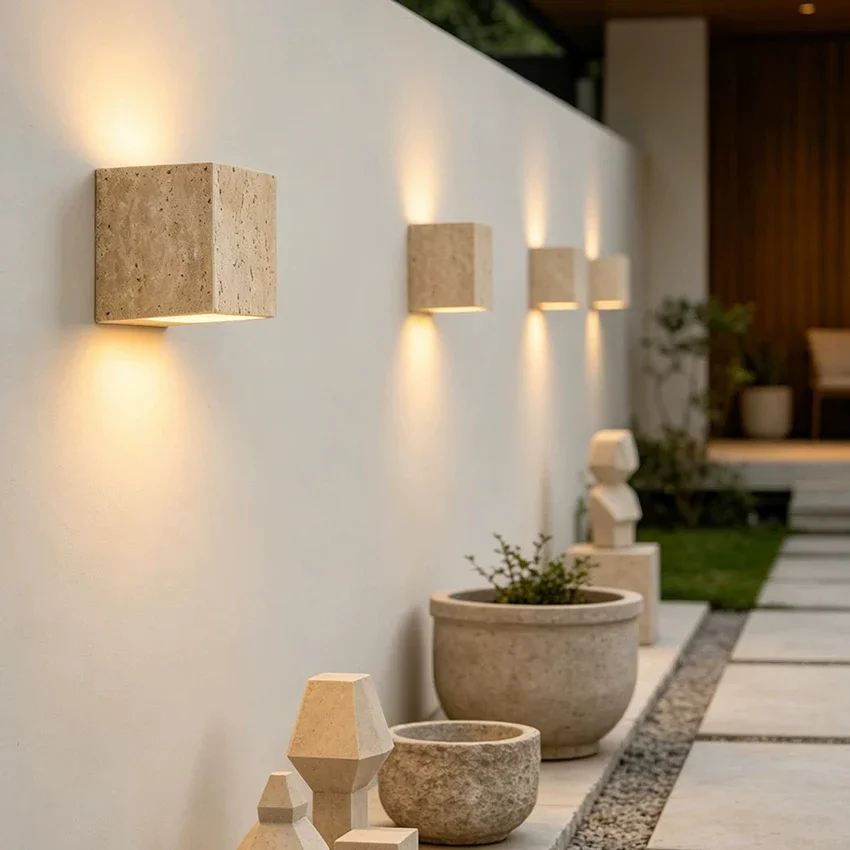 Yellow Travertine Stone Wall Lamp for Shop Restaurant Cafe Indoor Outdoor Decoration Sconce Light Background House Lights