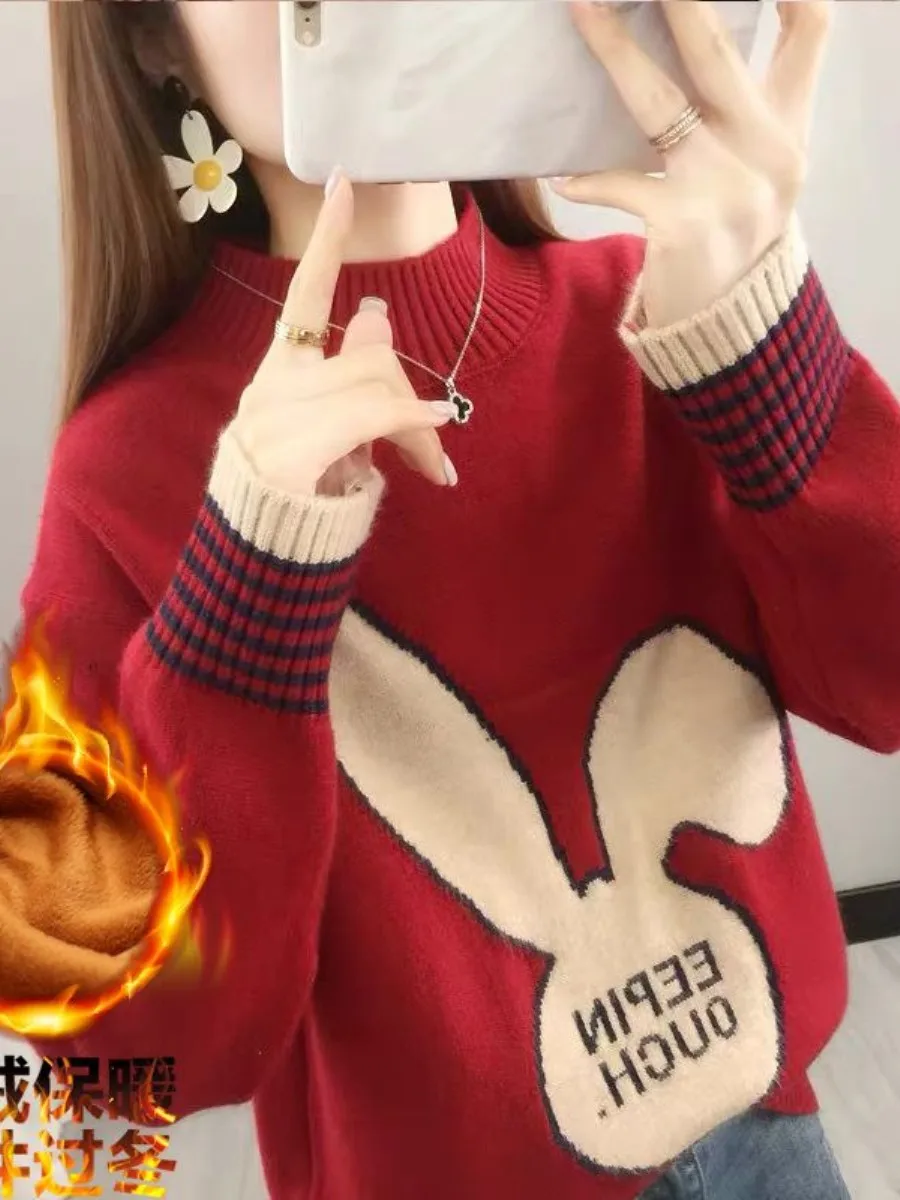 

Red Knitted Fleece Lined Thickened Rabbit New Year's Outfit Winter 2025 New Style Yang Jing Brand Multi-piece Set for Autumn ...