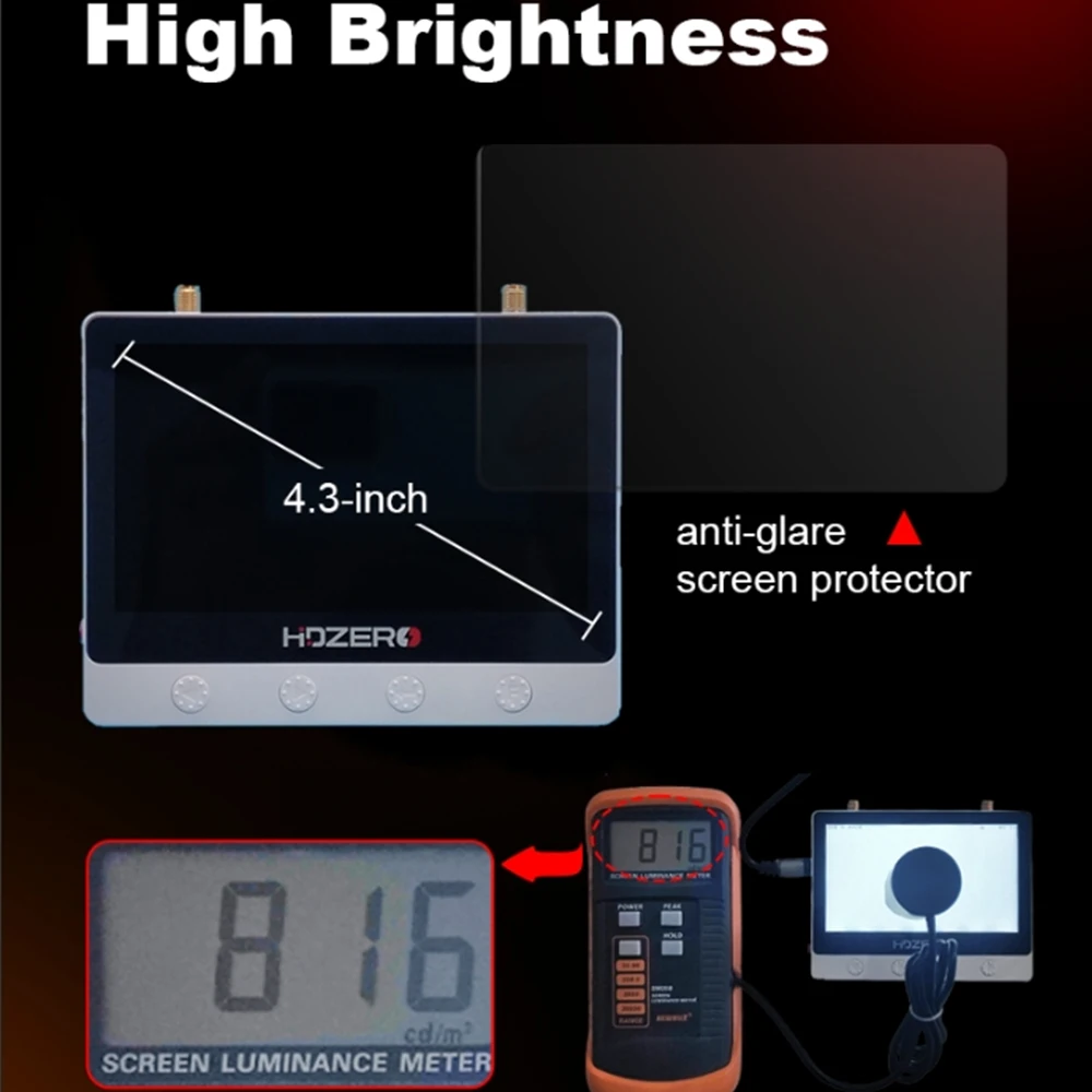 HDZero Monitor for FPV Drone Transmission 4.3-inch Screen 2S-6S XT30 Supports CVBS Input HDZero/Analog Auto-switching