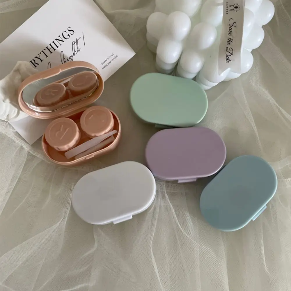 Candy Color Mini Contact Lens Case Simple Portable Contact Lens Box Solid Color Cream Blast Contact Lens Care Box Women