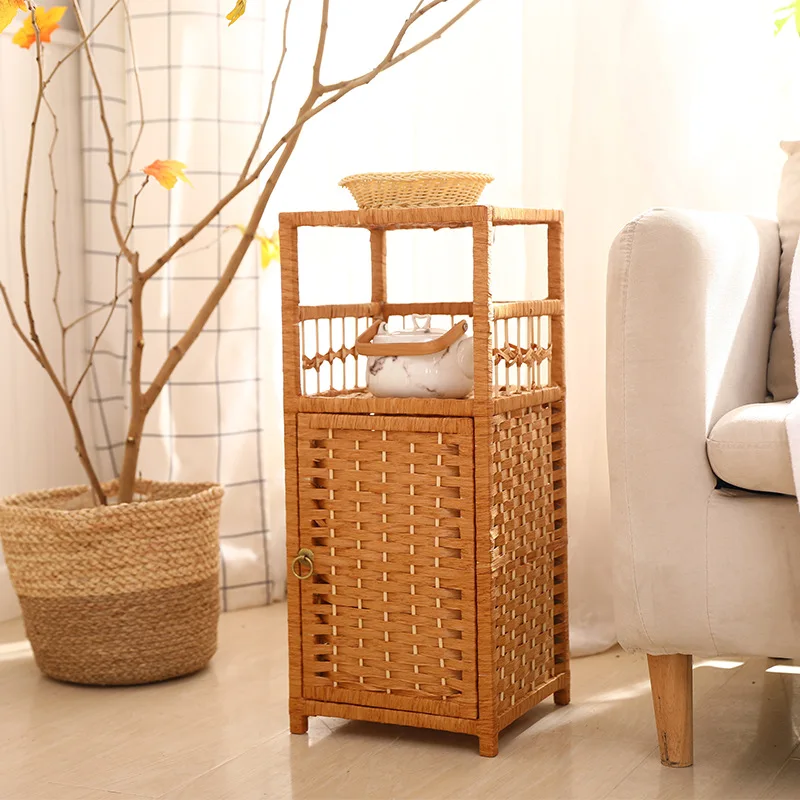 

Rattan Sofa Side With Storage Bedside Narrow Nightstand Cabinet Small Tea Table Living Room Bedroom Furnitures