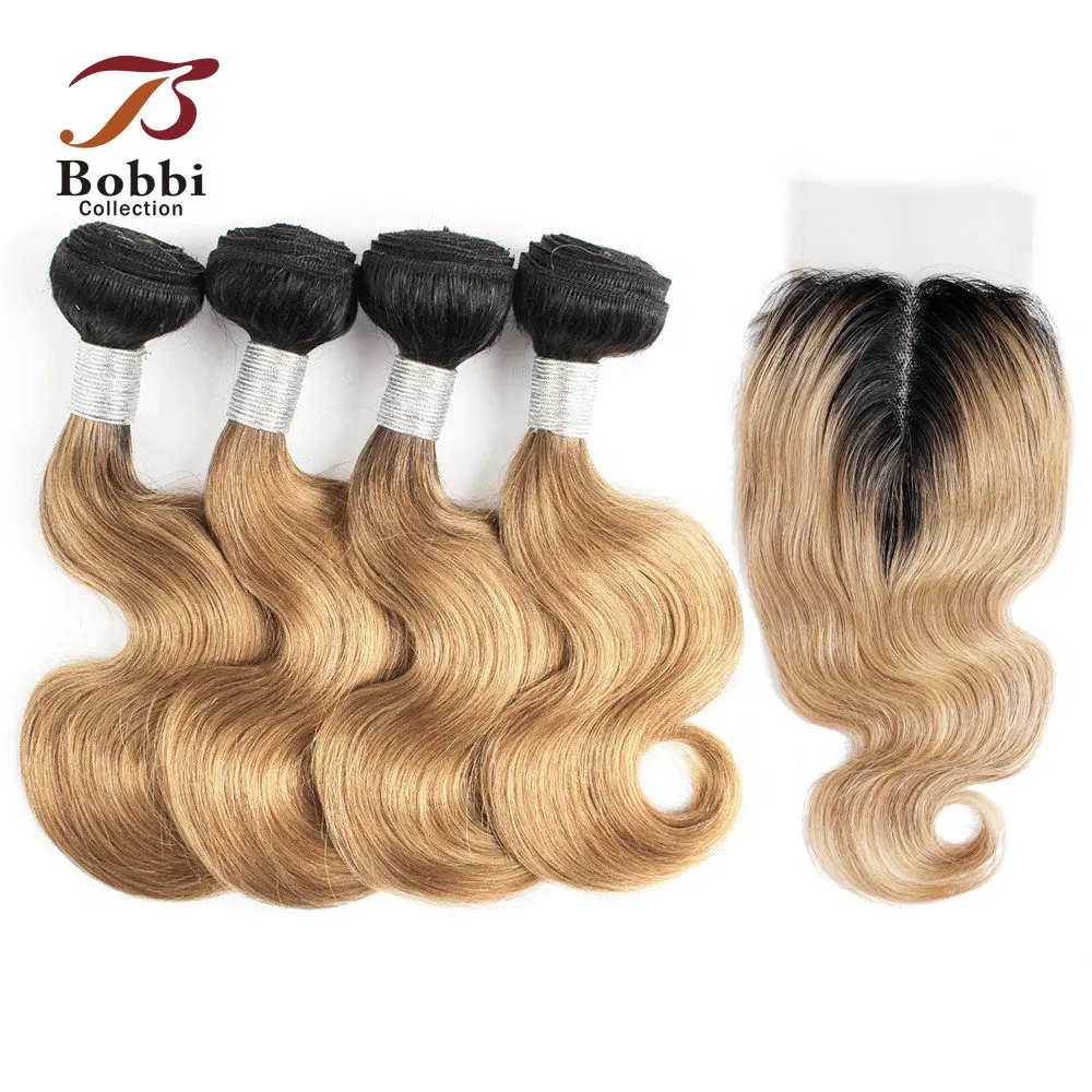 Body Wave Bundles with Closure 4*1 T Lace Middle Part Black Brown 10 12 inch Short Style Remy Human Hair Weave Bobbi Collection