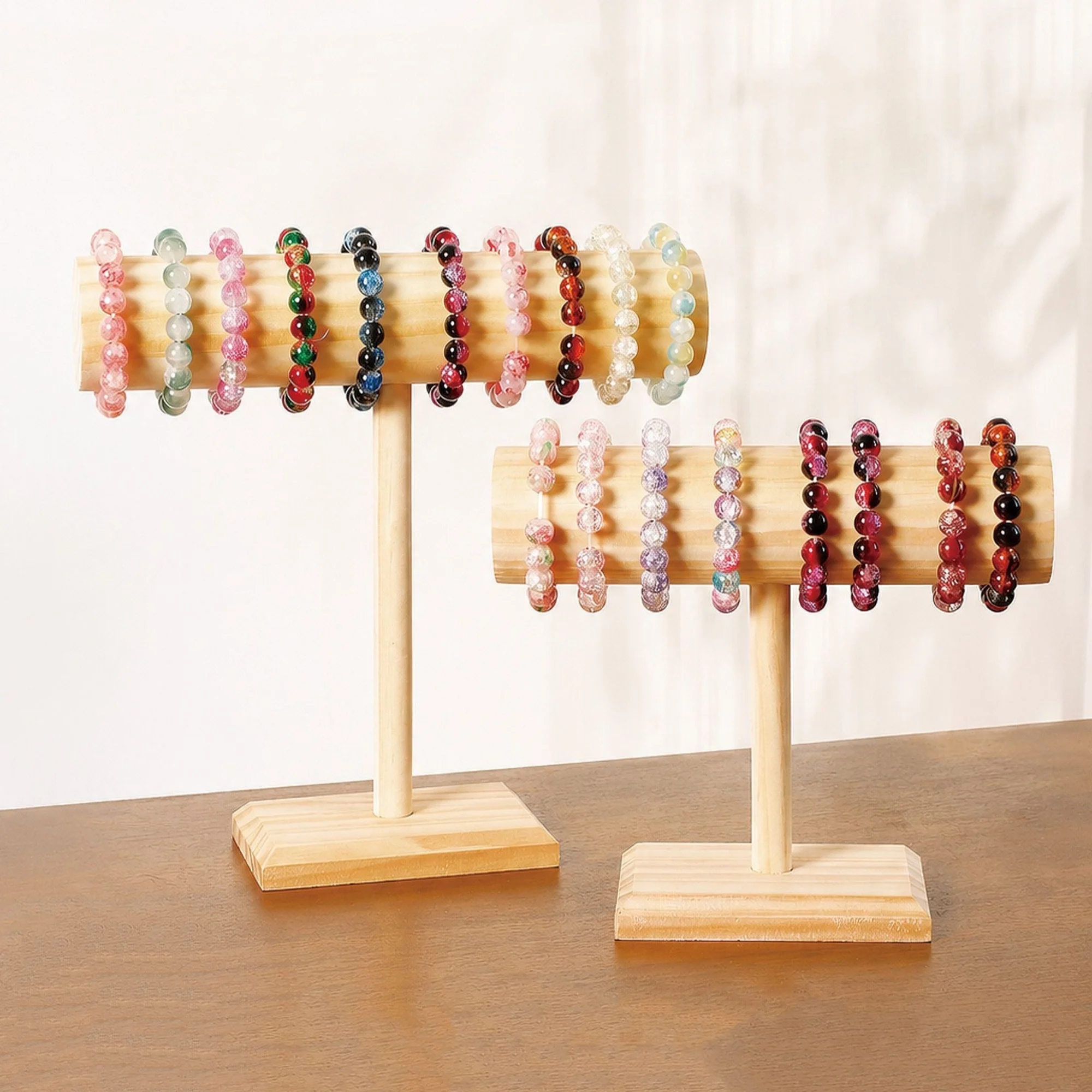 

Portable Hard Wooden Bracelet Chain T-Bar Rack Jewelry Display Stand for Bangle Watch Necklace Home Organization Holder Showcase