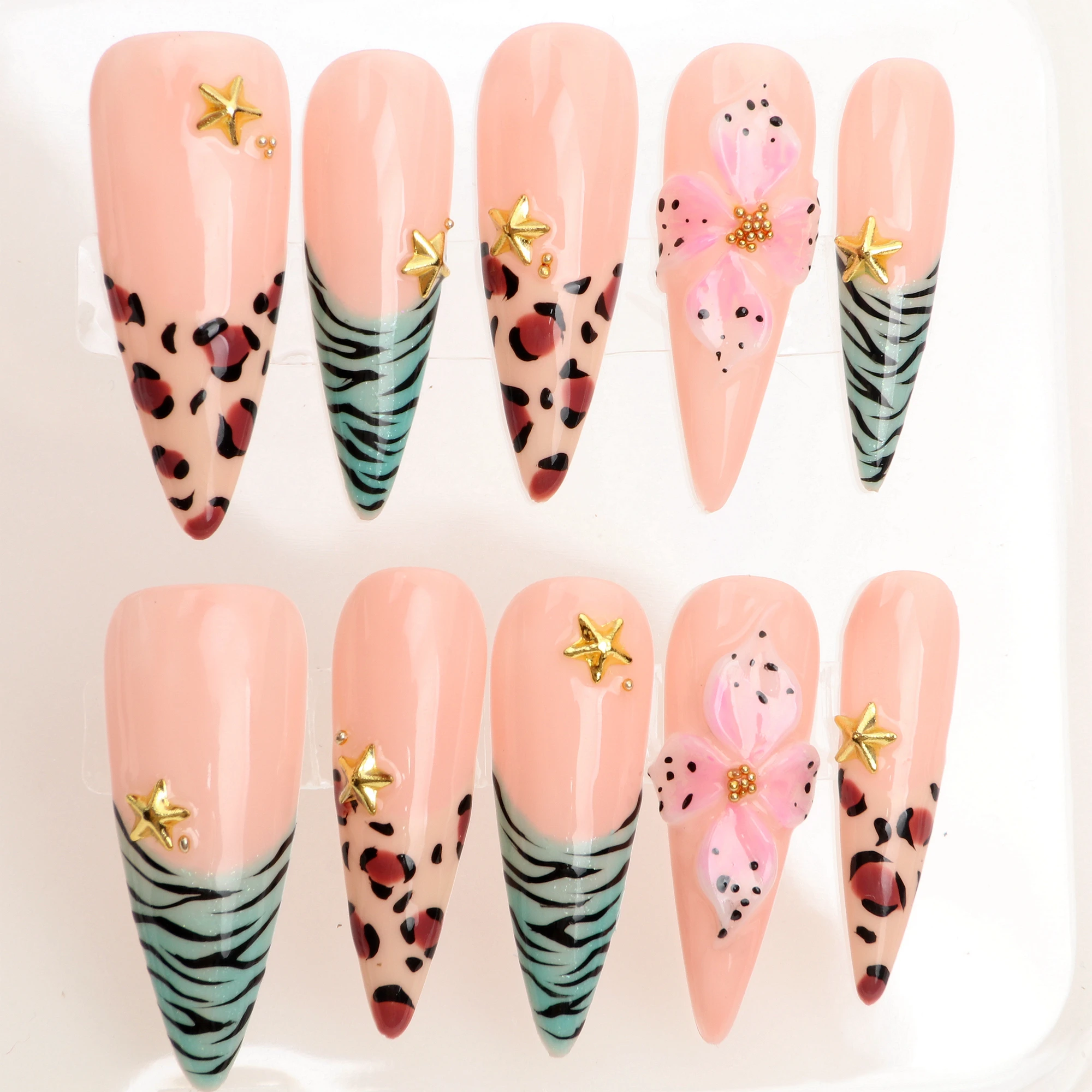 

10Pcs 3D Press Pink star Handpainted nails,FreeStyle Nail,Gel Fake Nails,y2k,Dreamy Nails for Birthday Vacation Holiday Cute