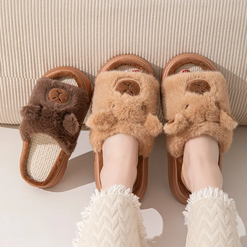 

Wholesale Capybara Slippers Women Sandals Summer Linen Floor Shoes Indoor Breathable Home Slippers Anti-slip Cartoon Slippers