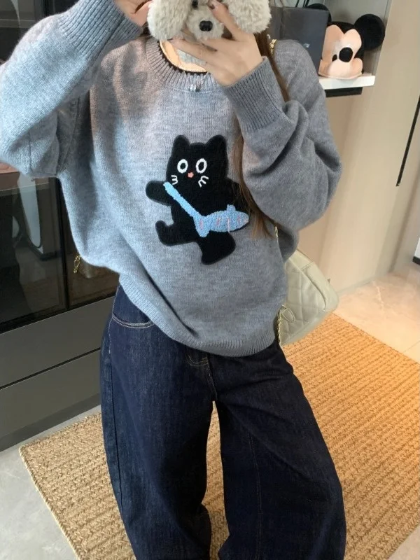 

Warm Casual Knitted Sweater Women's Pattern All-Match Inner Wear Autumn Winter New Sle Korean Design round Ne Top