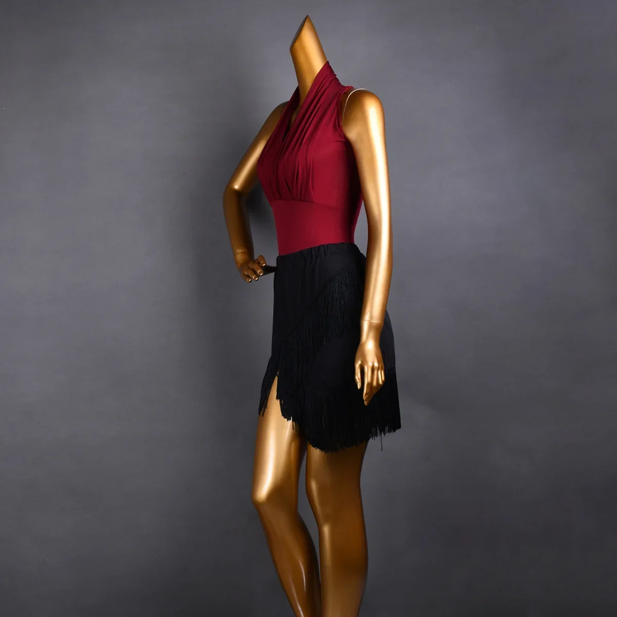 ชุดเต้นลาตินสำหรับผู้หญิง แบบผูกคอ คอวี สายเดี่ยว เปิดหลัง มีฟองน้ำเสริมหน้าอก เสื้อกล้ามไร้แขนสำหรับผู้หญิง ชุดเต้นบนเวที