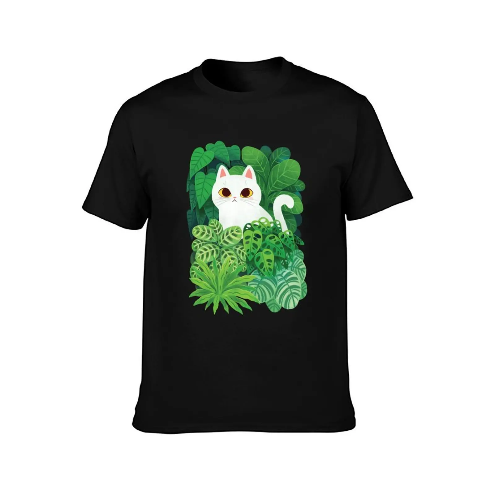 White Cat In House Plants T-Shirt quick-drying man clothes mens clothes