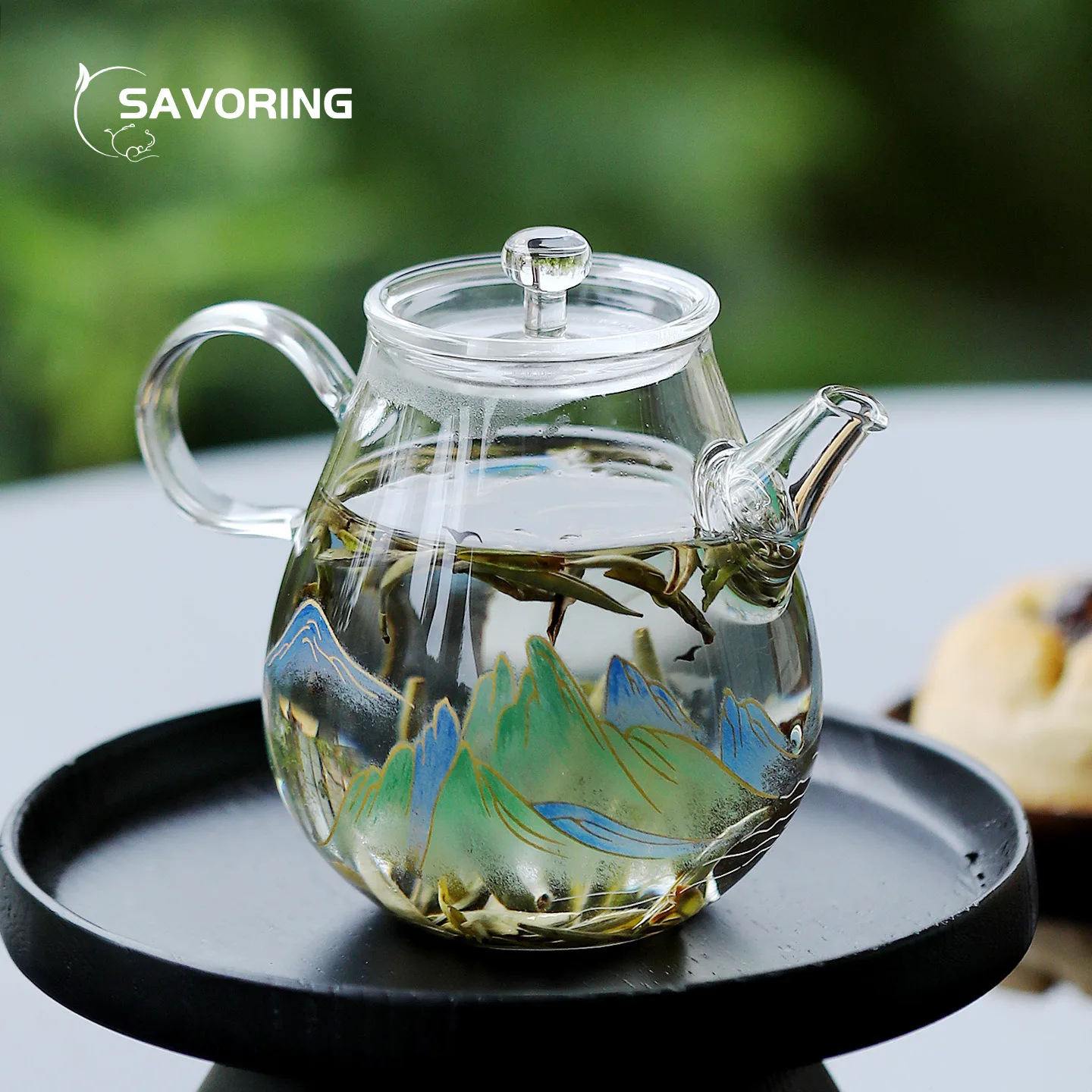

Landscape Painting Small Pear Glass Teapot Kettle Tea Infuser Teapot With Infuser Handle Tea Brewing Kettle Pots Bowl Chinese