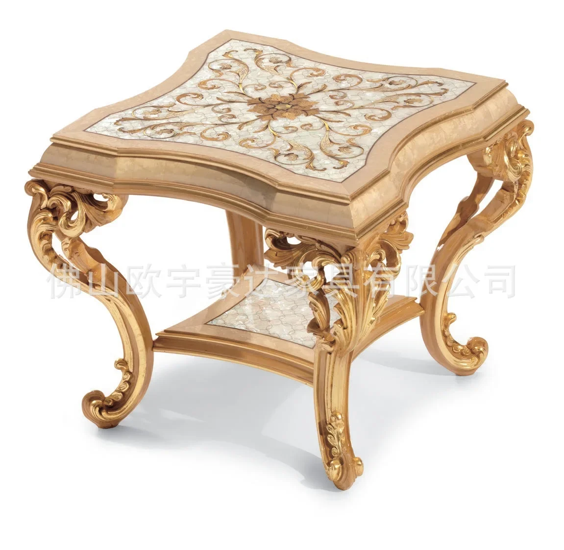 European-style solid wood carved shell parquet small coffee table