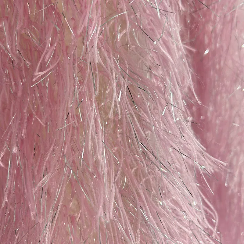 140Cm wide Gold Regular Fringe Feather Tulle Fabric Sequin Mesh for Stage Performance Costumes DIY Designer Sewing Material F090