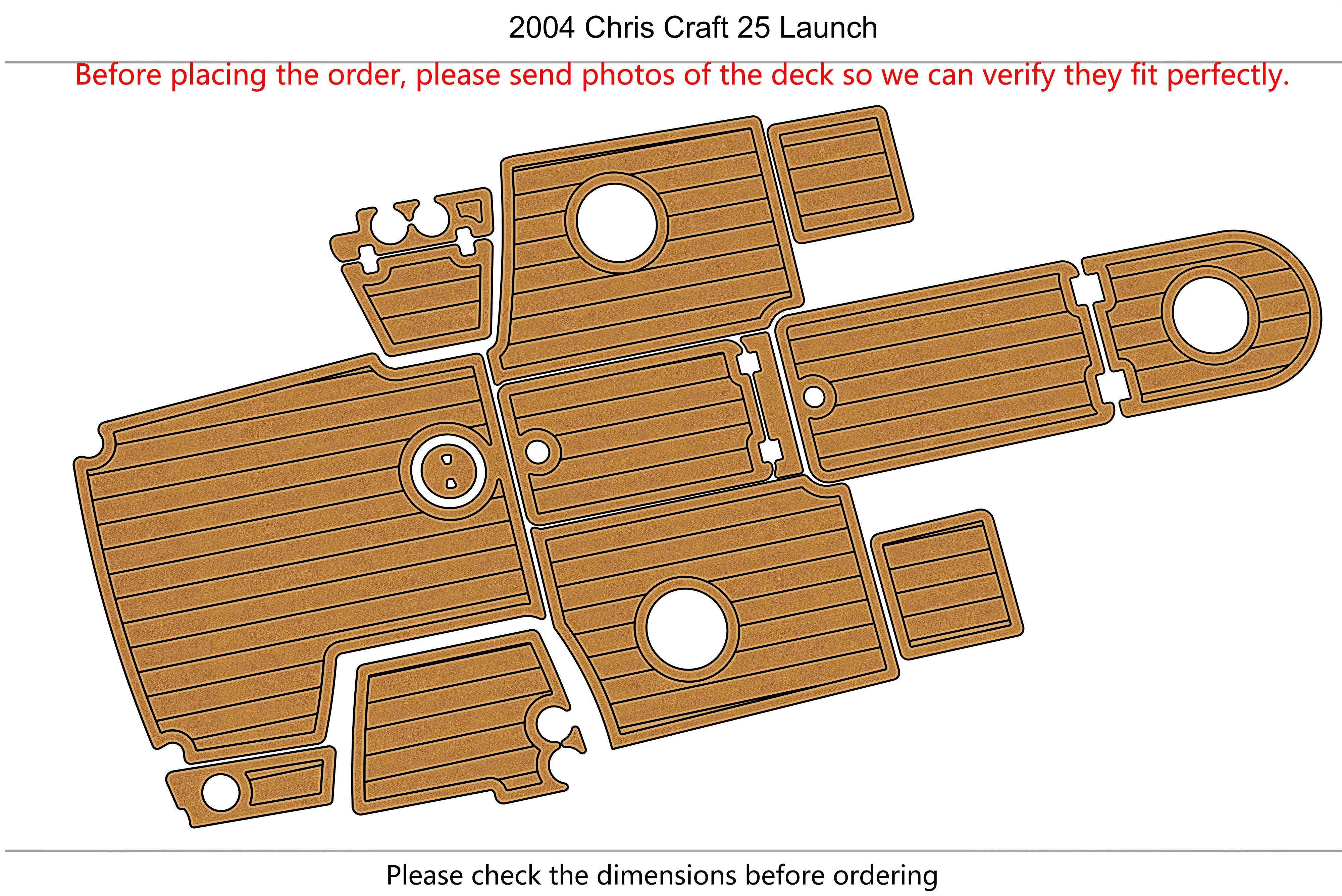 Marine Faux Teak EVA Non-Slip Mat-2004 Chris Craft 25 Launch Self-Adhesive 1/4