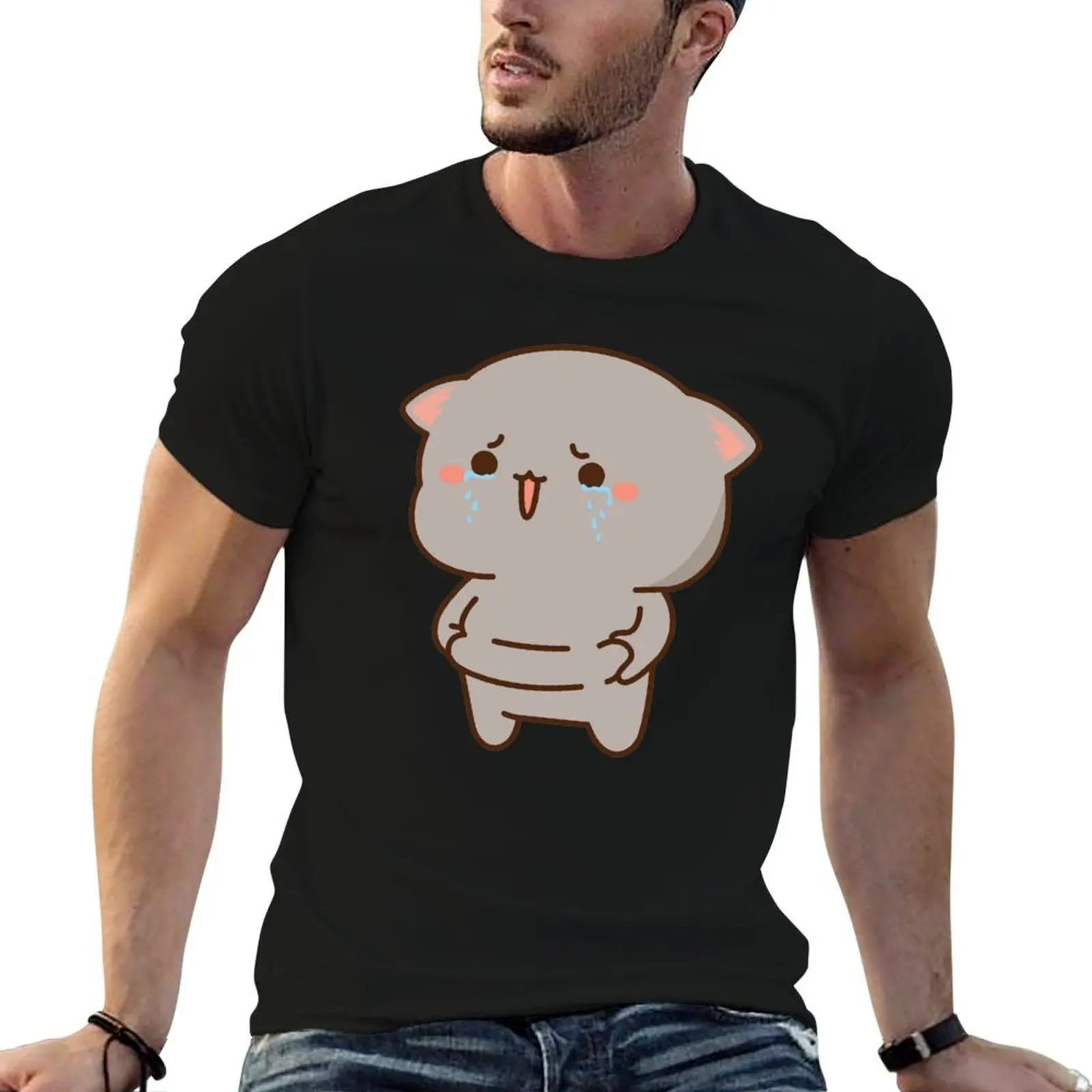 Anime mochi peach cat T-Shirt summer clothes Short sleeve tee t shirts for men