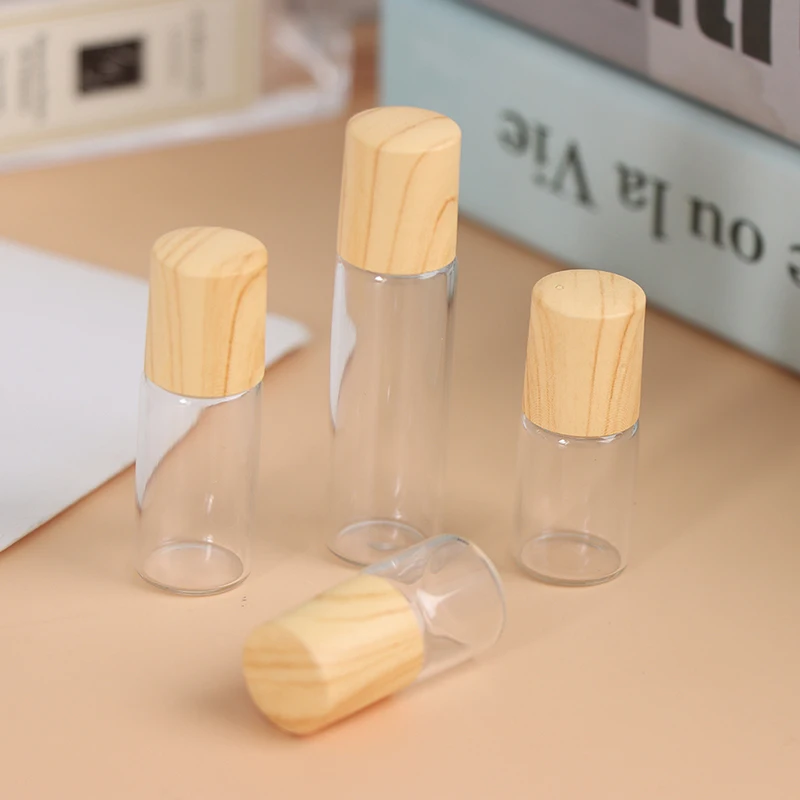 1/2/3/5Ml Cosmetische Container Roll Op Glazen Flessen Voor Etherische Olie Lege Parfumfles Hervulbare Container Met Bamboe Deksel