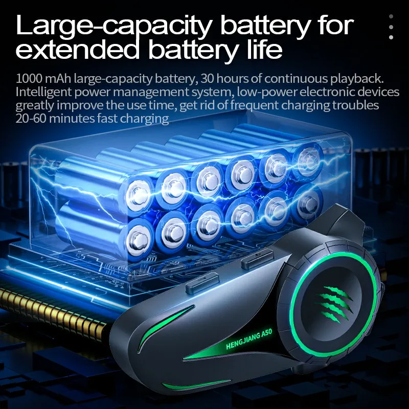 A50 بلوتوث V5.3 سماعة خوذة لاسلكية حر اليدين دعوة الهاتف عدة دراجة نارية مقاوم للماء سماعة مشغل موسيقى MP3 المتكلم #5