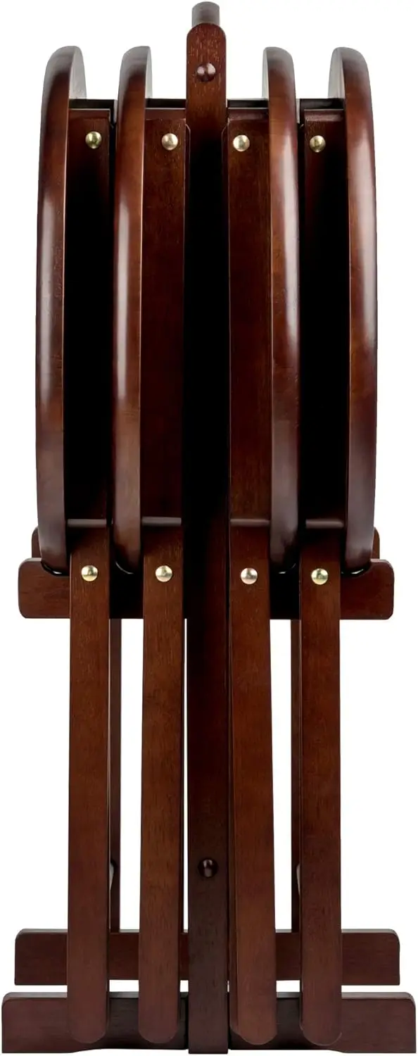 Snack Table Set with Stand for Living Room, 26", Cappuccino, Set of 4 Tables