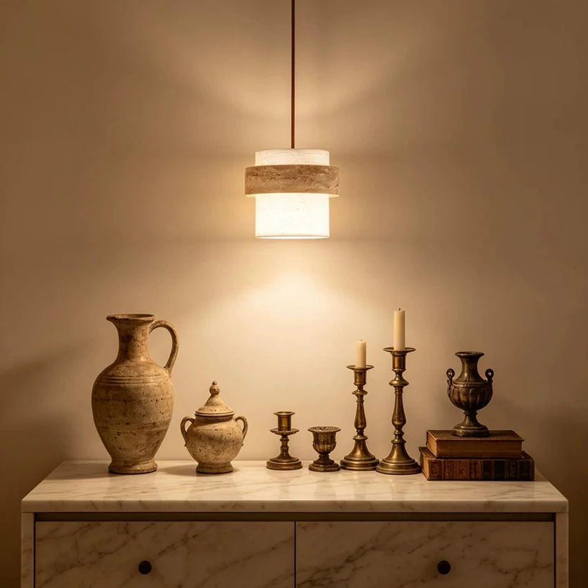 Yellow Cave Stone Pendant Light Bedroom Entrance Chandelier LED Creative Pendant Light Bedside Sense Exquisite Pendant Light