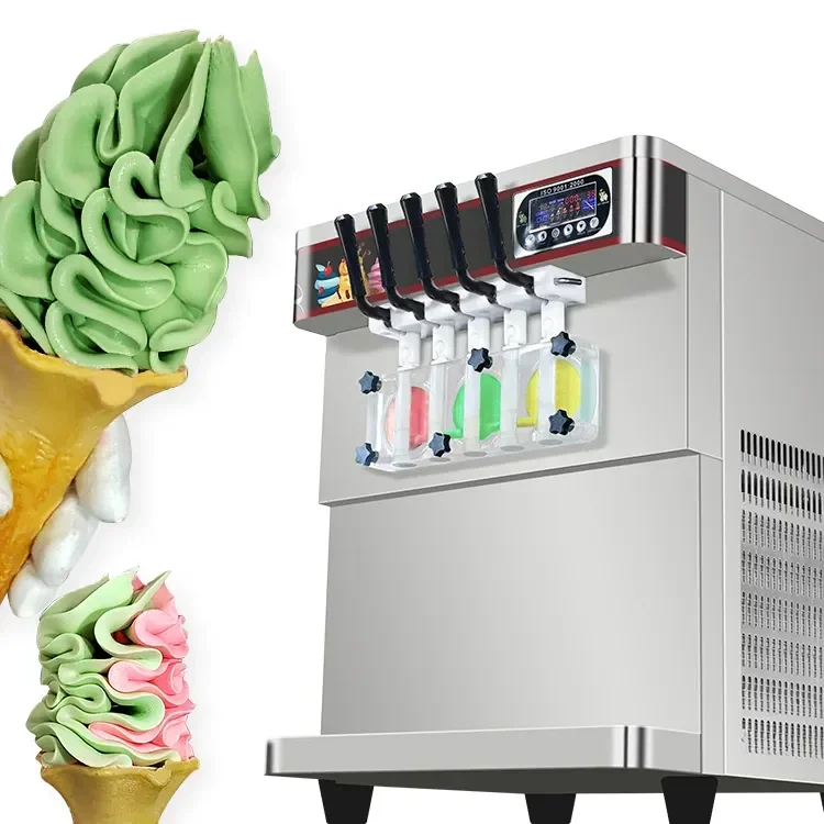 Commerical 390T Five Flavors Soft Serve Ice Cream Machine Table Top 3+2  Mixed Flavor Ice Cream Maker with Factory Cheap Prices