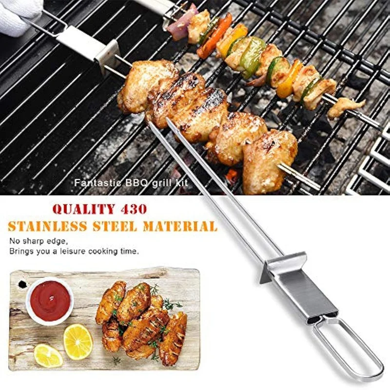 BBQ Metal Skewers, Stainless Steel Skewers, Sticks For Camping Or Home Use, Reusable Skewers For Chicken, Sausage, Beef Durable