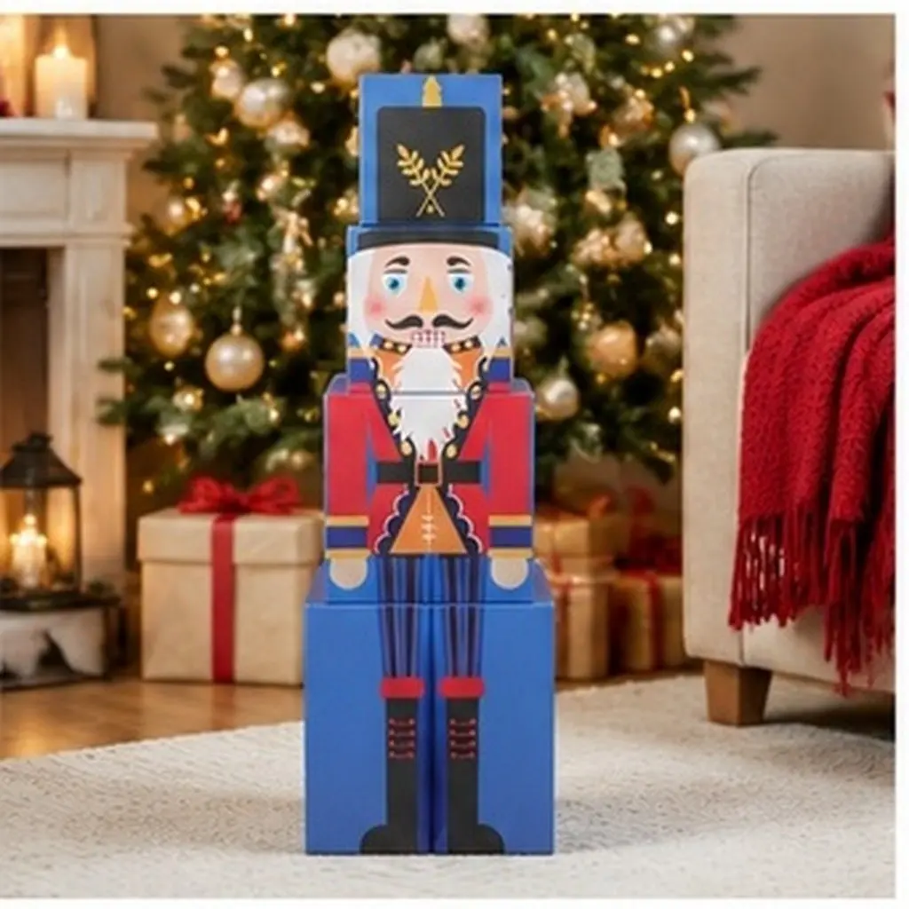 1Set Nutcracker Stacking Boxes Christmas Holiday Decorative Present Boxes Stackable Nesting Xmas Ornament Storage Case