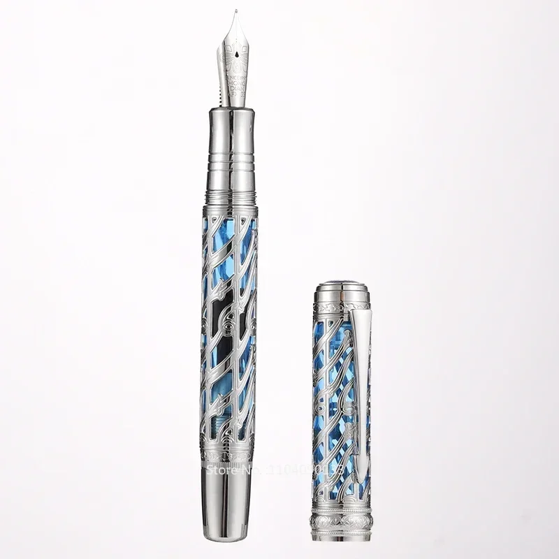 Hongdian A6 Hollow Piston Metal Fountain Pen 35# Nib Writing Ink Pen Long Knife Nib School Office Supplies Writing New Pens