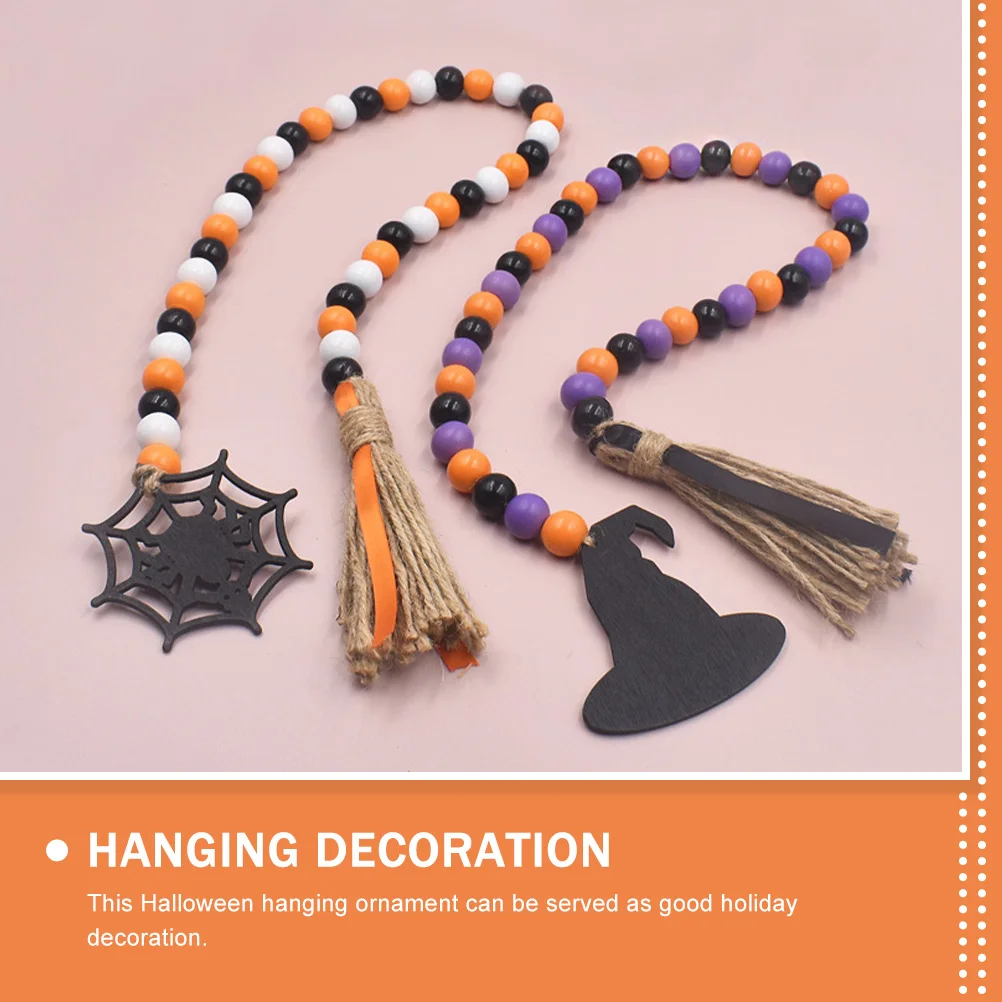 2 uds guirnalda de cuentas de borlas de Halloween decoración de madera decoración colgante ventana 16X8X78CM colgante decorativo con cuentas