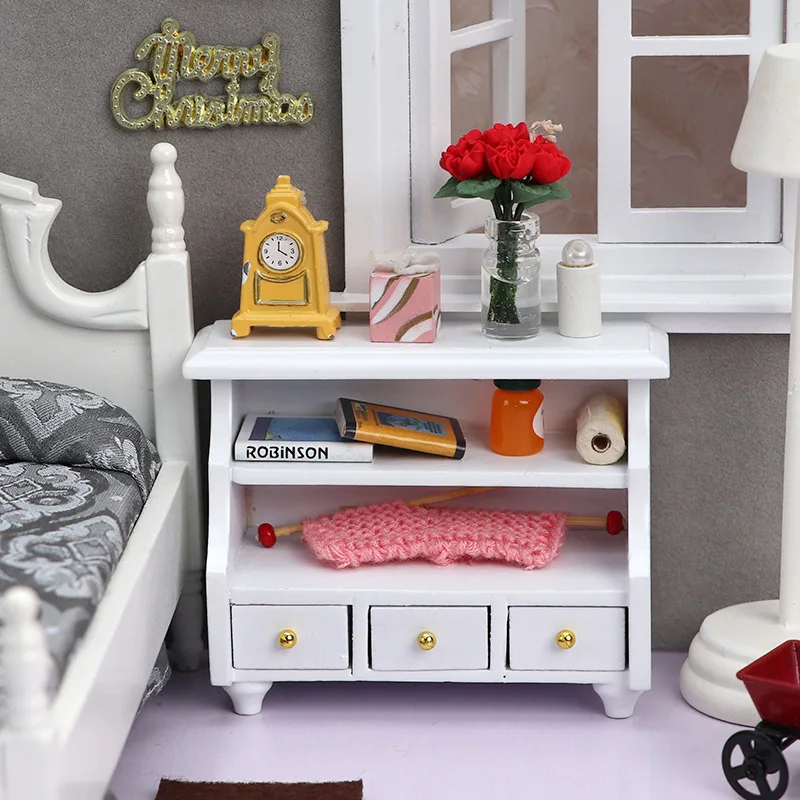 1:12 miniatuur meubilair poppenhuisaccessoires miniatuur scène houten witte lage kast handdoekkast poppenhuis ornament speelgoed