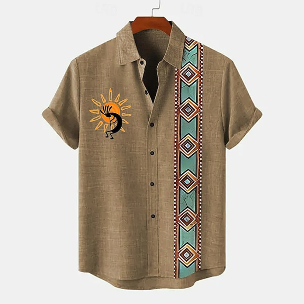 2024 Ethnic Style Hawaiian Shirt Man 3d Print Casual Fashion Retro Men's Shirt Short Sleeved Men Clothing Top Summers